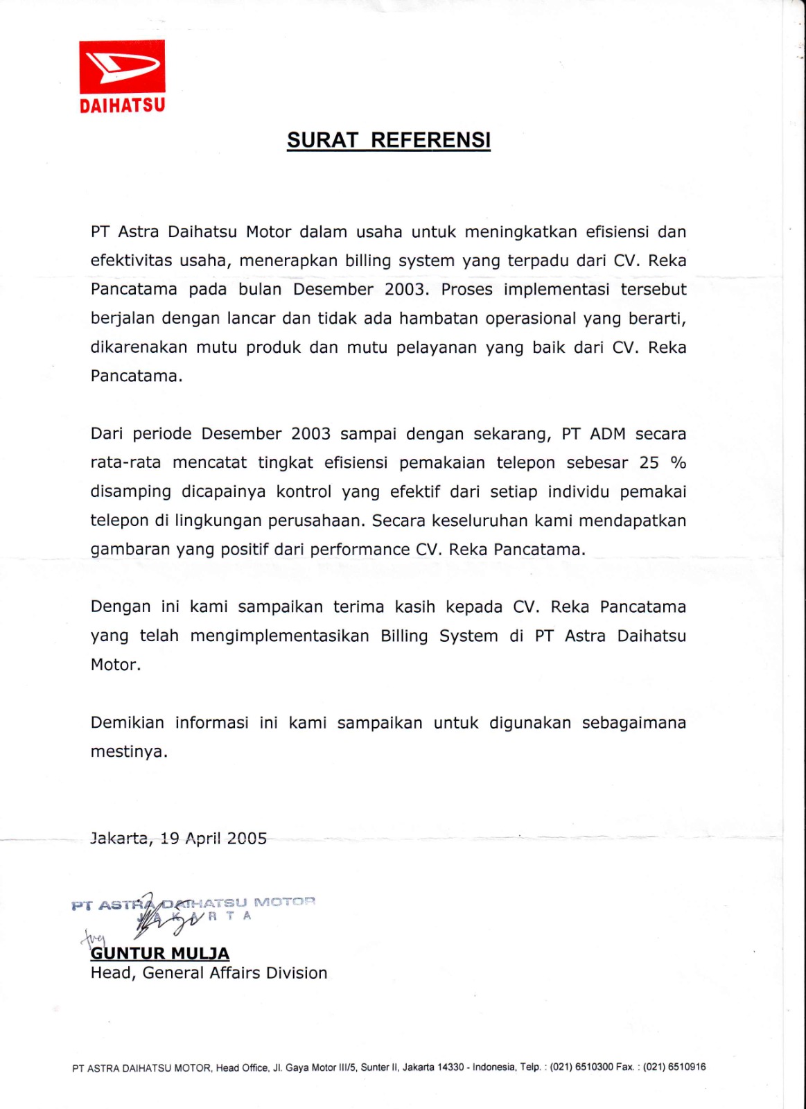 Surat Referensi Astra Daihatsu